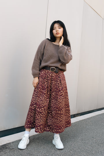 Jupe midi imprimé léopard ceinturée TDM52123-20