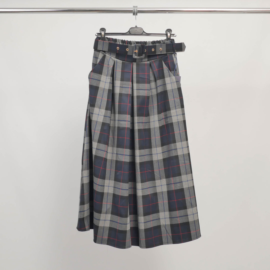 Checkered midi skirt with belt TDM72125-3