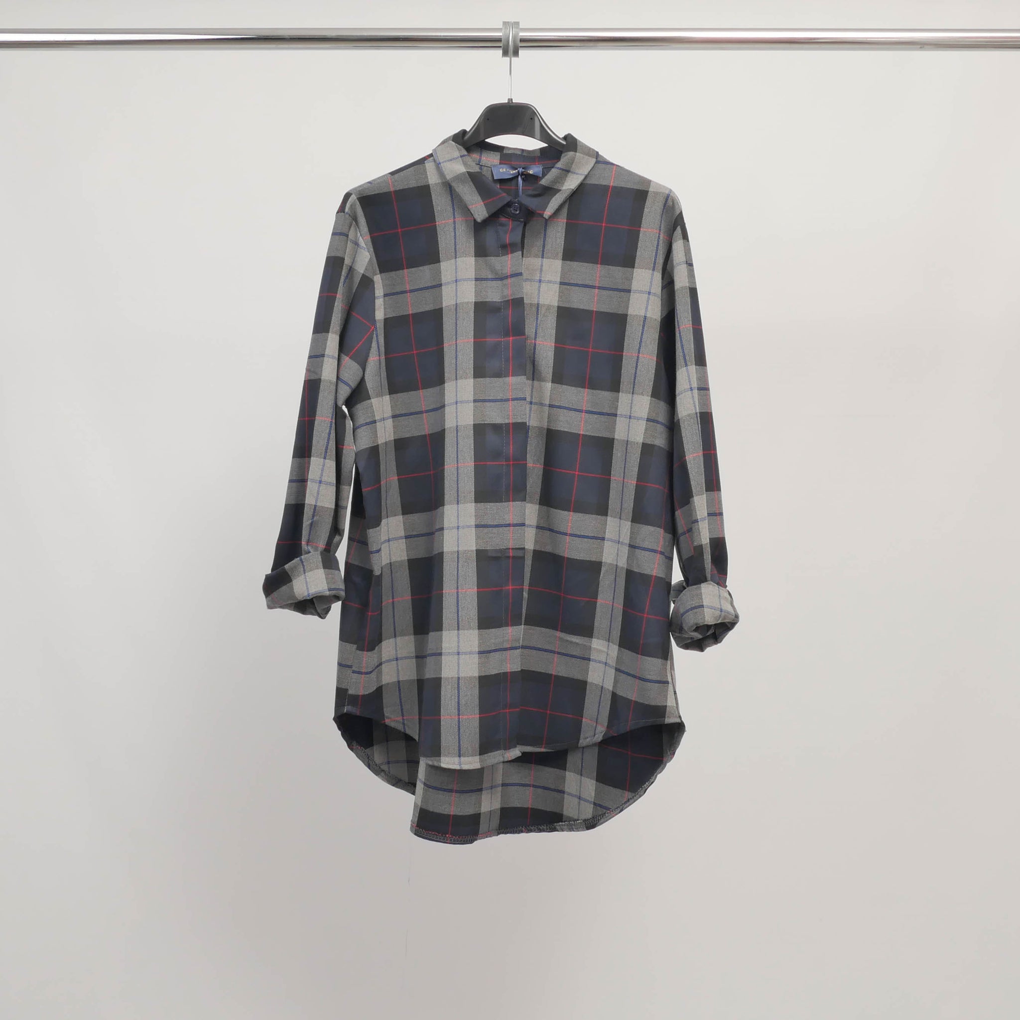 Chemise ample à carreaux manches retroussables TDM50320-19