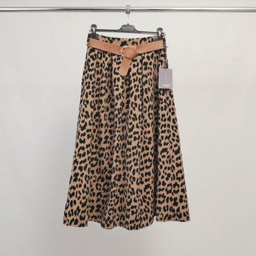 Jupe midi à motif léopard floqué ceinturée TDM52123FK