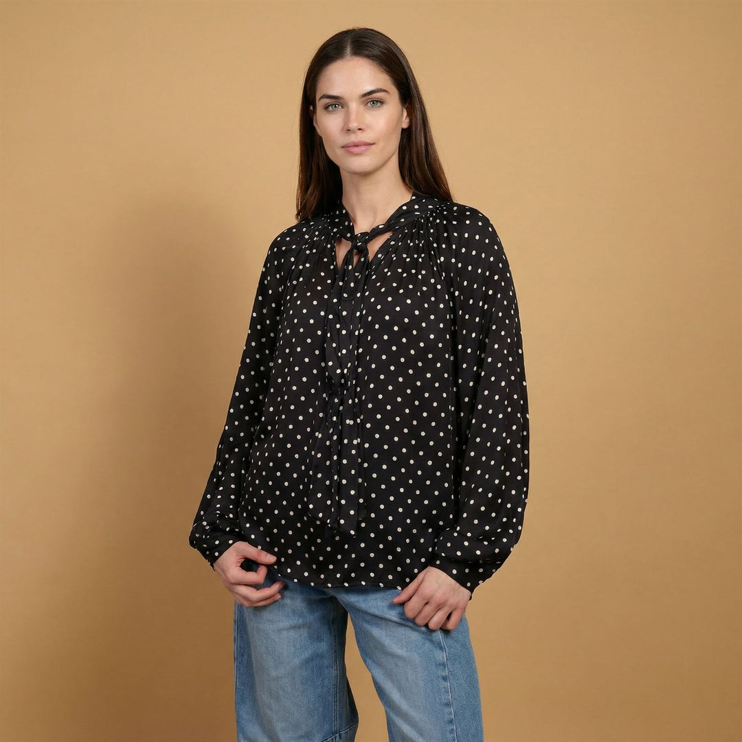 Satin polka dot shirt with bow – DB92250