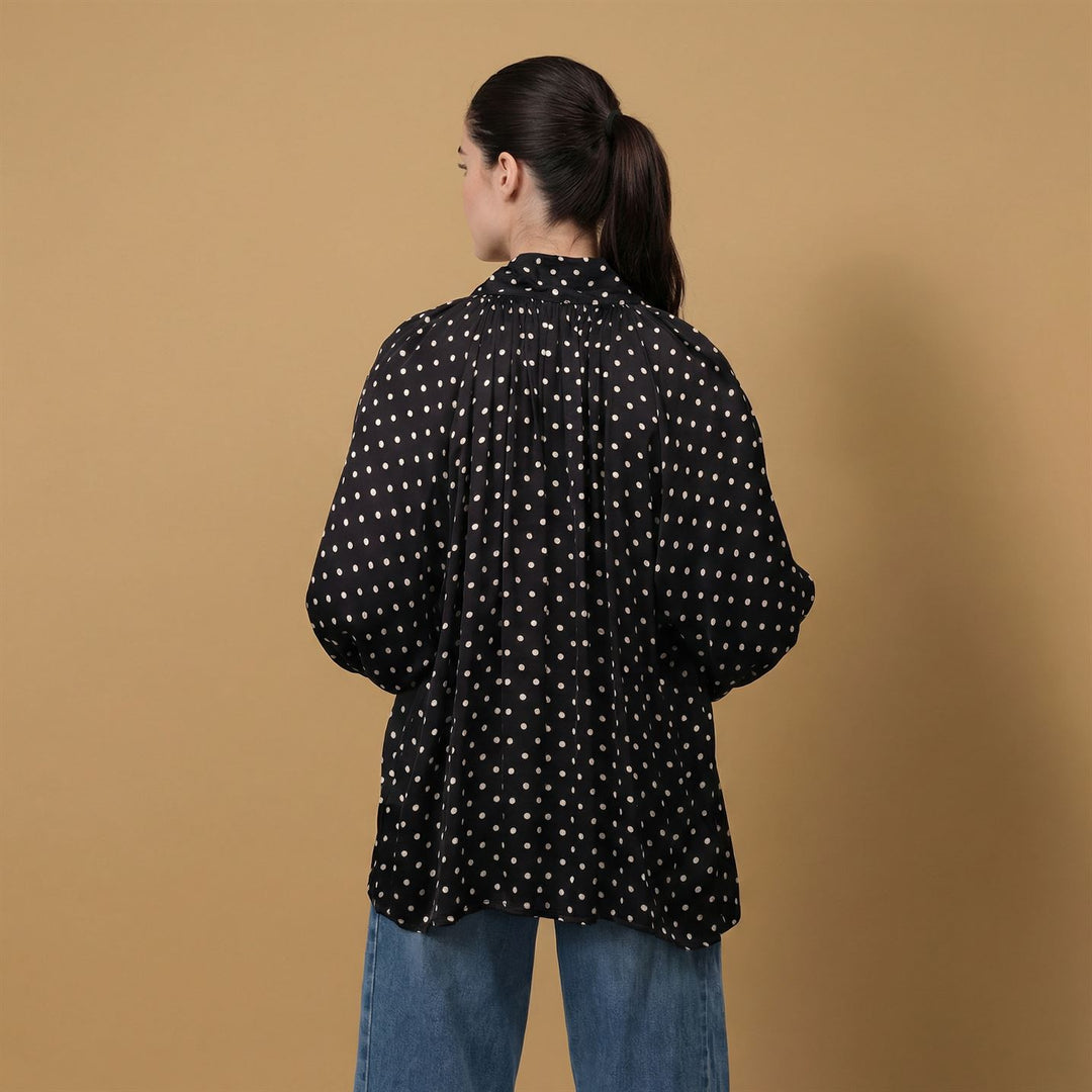 Satin polka dot shirt with bow – DB92250