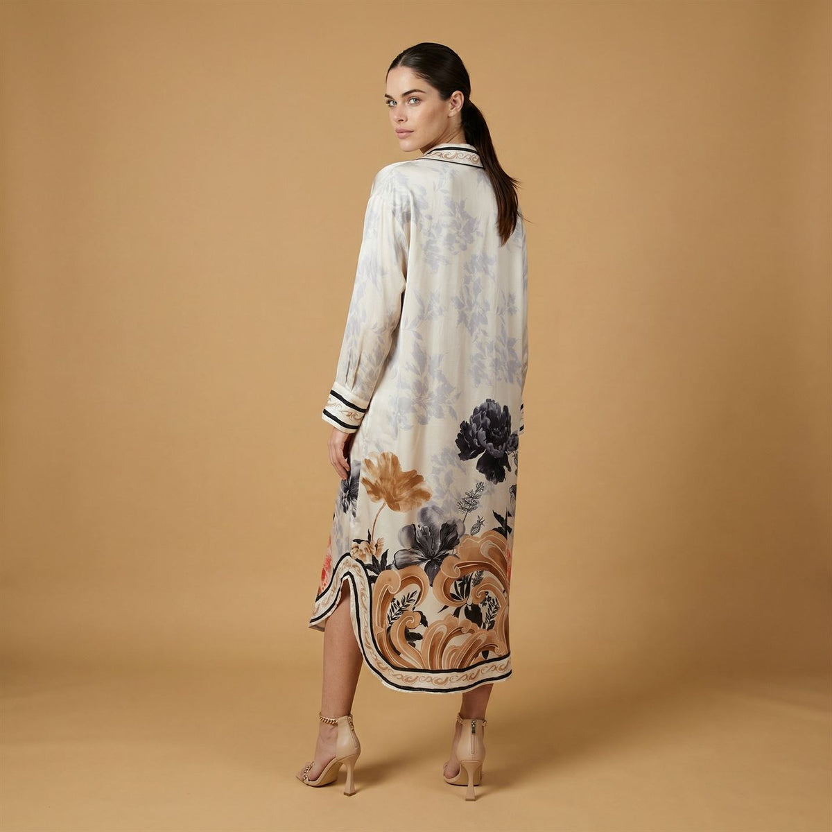 Floral print v neck satin dress kd9086vs 5 