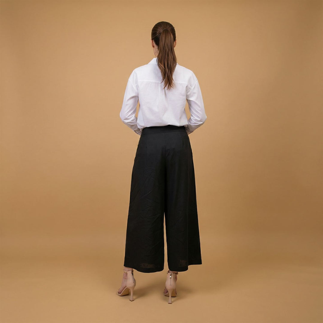 Pantalon large taille haute en lin mélangé MJ1271