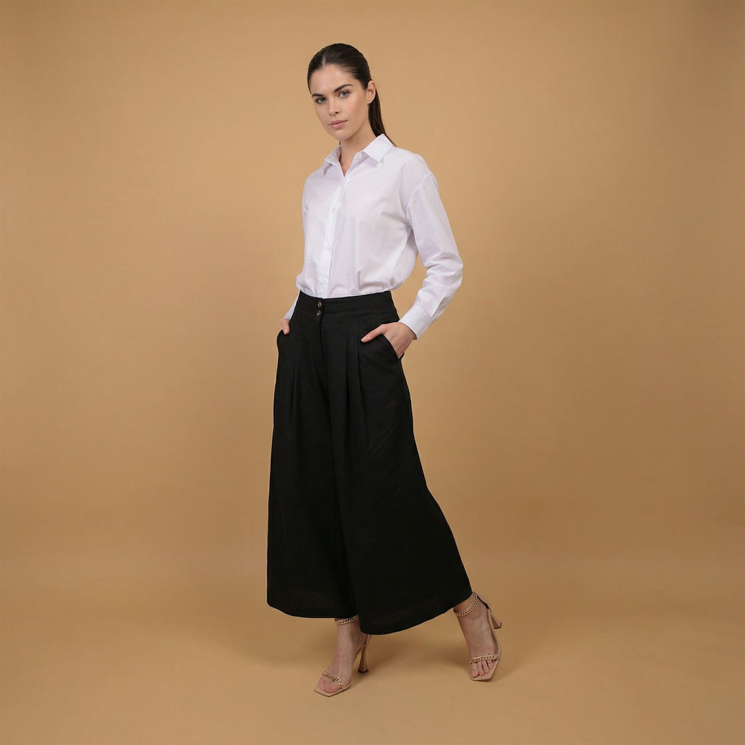 Pantalon large taille haute en lin mélangé MJ1271