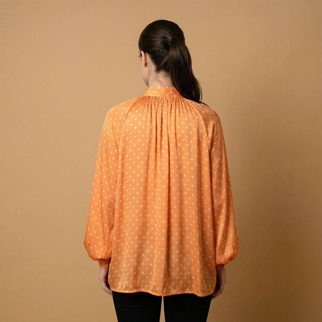 Satin polka dot shirt with bow – DB92250