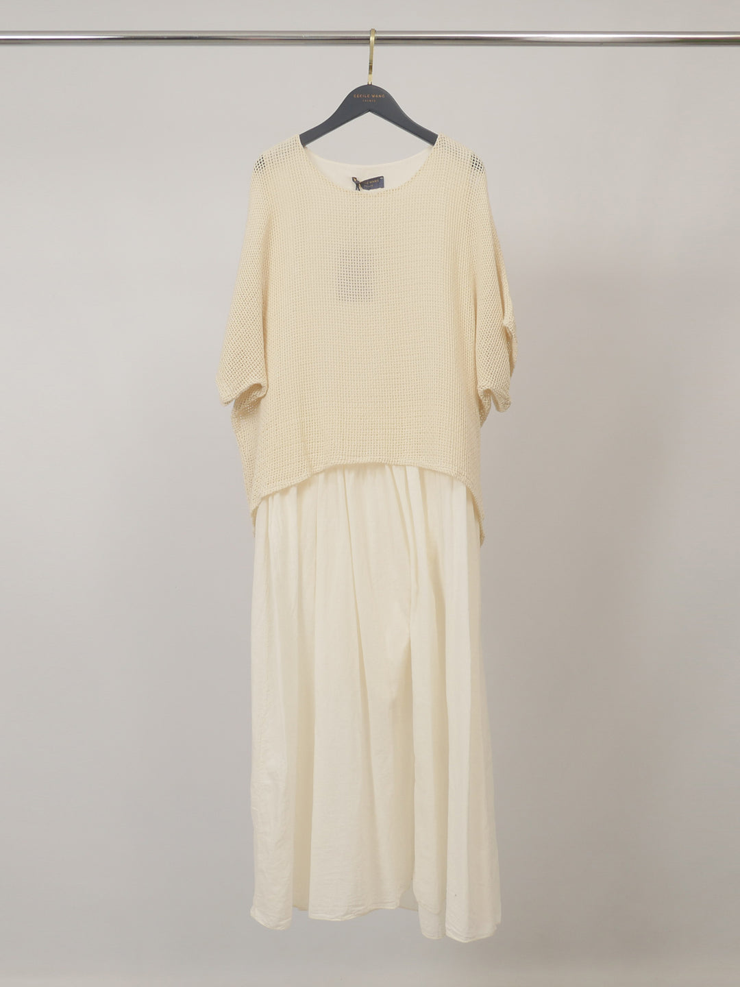 Robe bi-matière en coton à maille ajourée DB14456