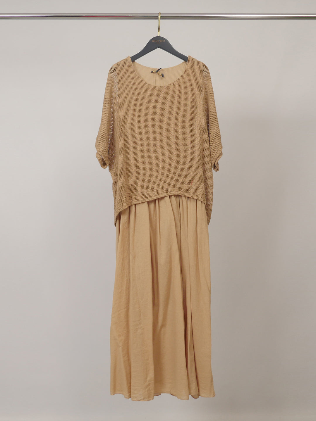 Robe bi-matière en coton à maille ajourée DB14456