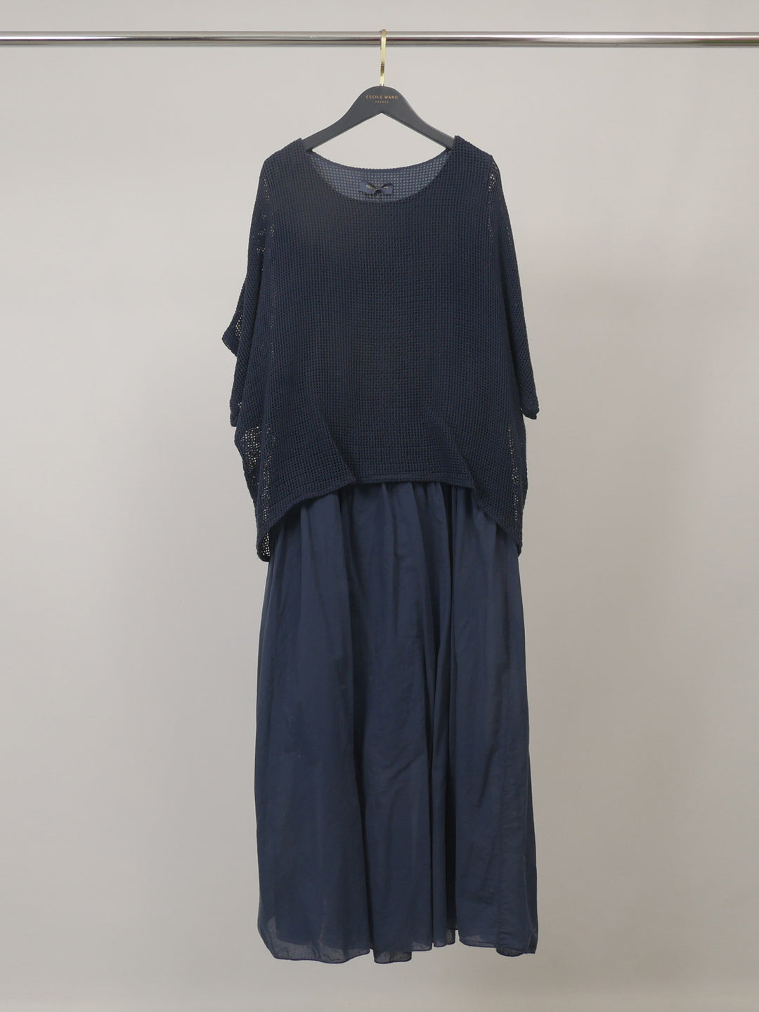 Robe bi-matière en coton à maille ajourée DB14456