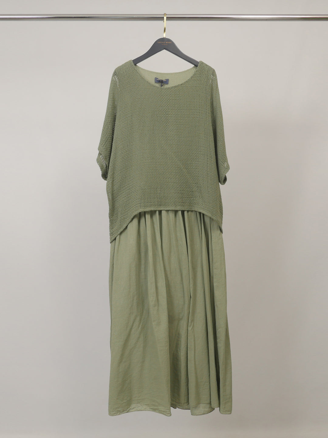 Robe bi-matière en coton à maille ajourée DB14456