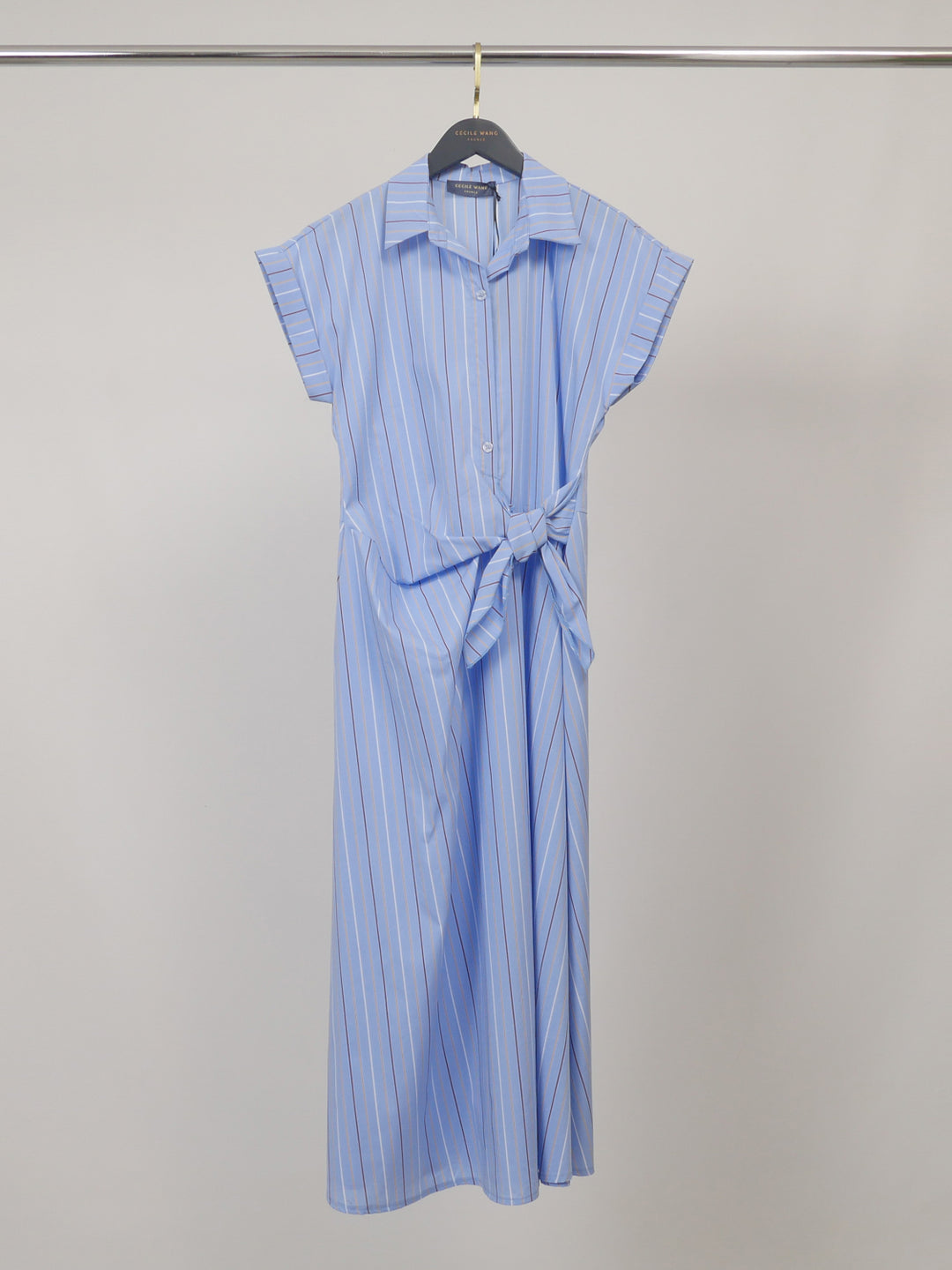 Robe midi rayée en coton mélangé à ceinture TDM23824-8