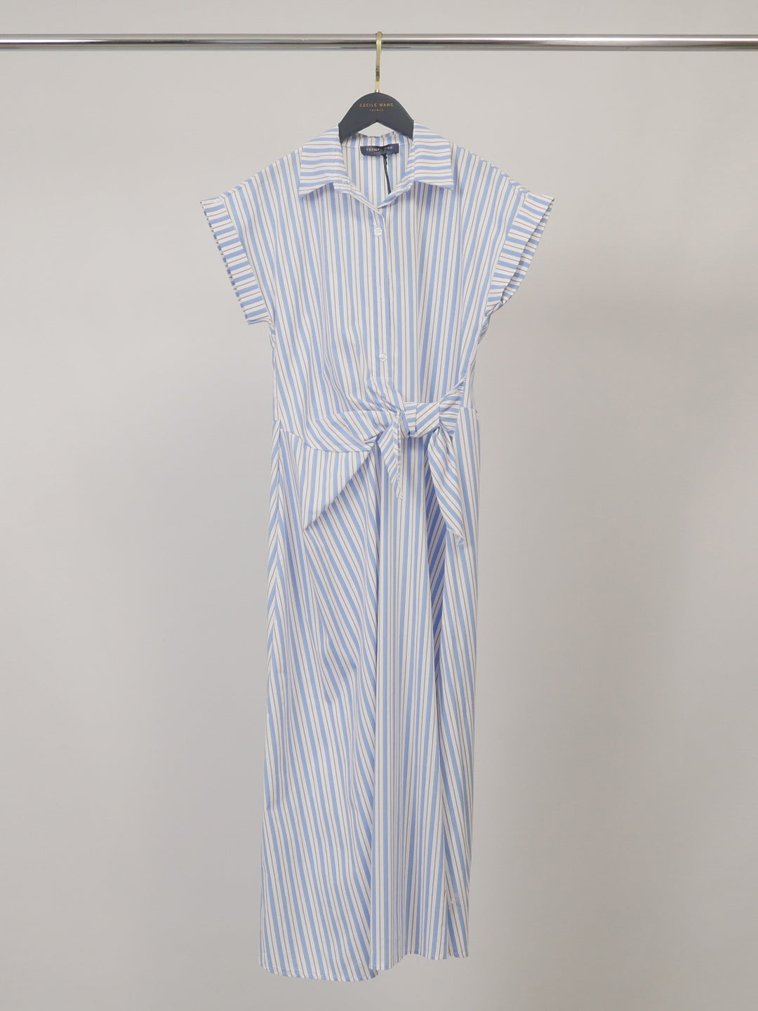 Robe midi rayée en coton mélangé à ceinture TDM23824-7