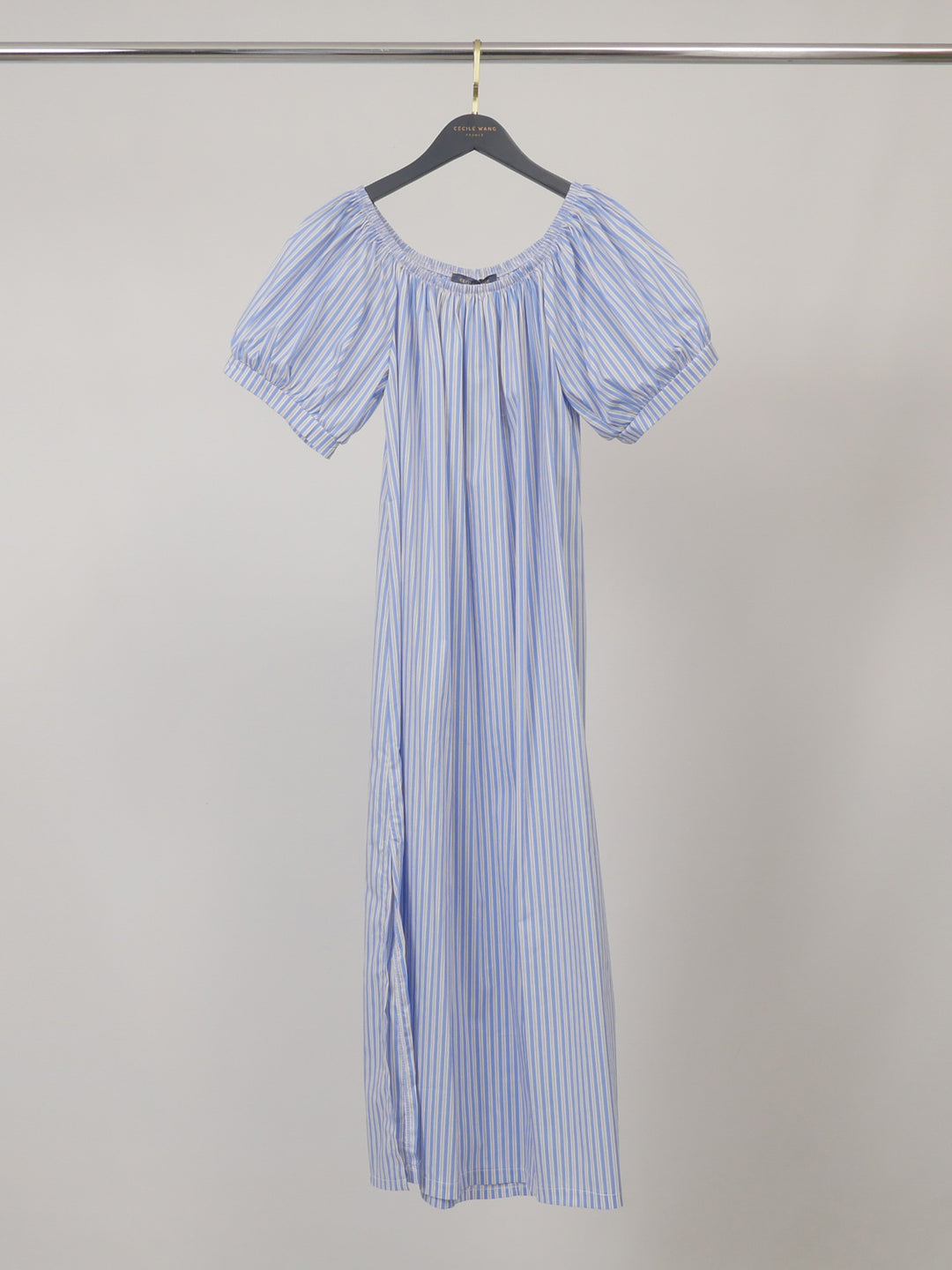 Robe longue rayée légère à col élastiqué TDM55826-1