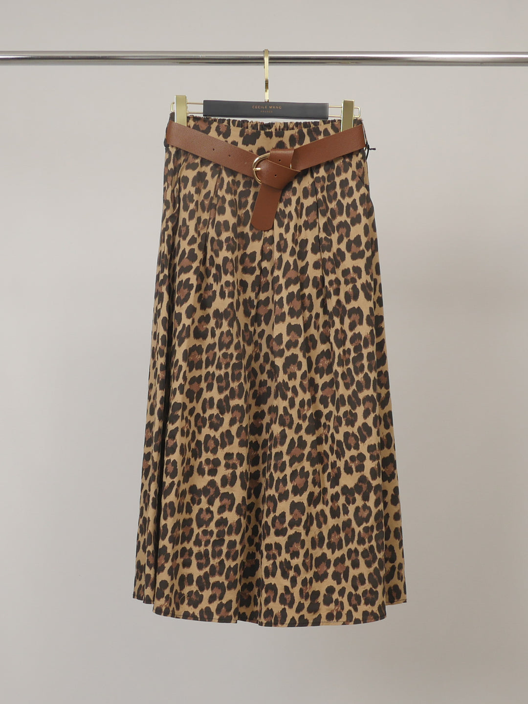 Jupe midi en coton stretch imprimé léopard TDM52123-28