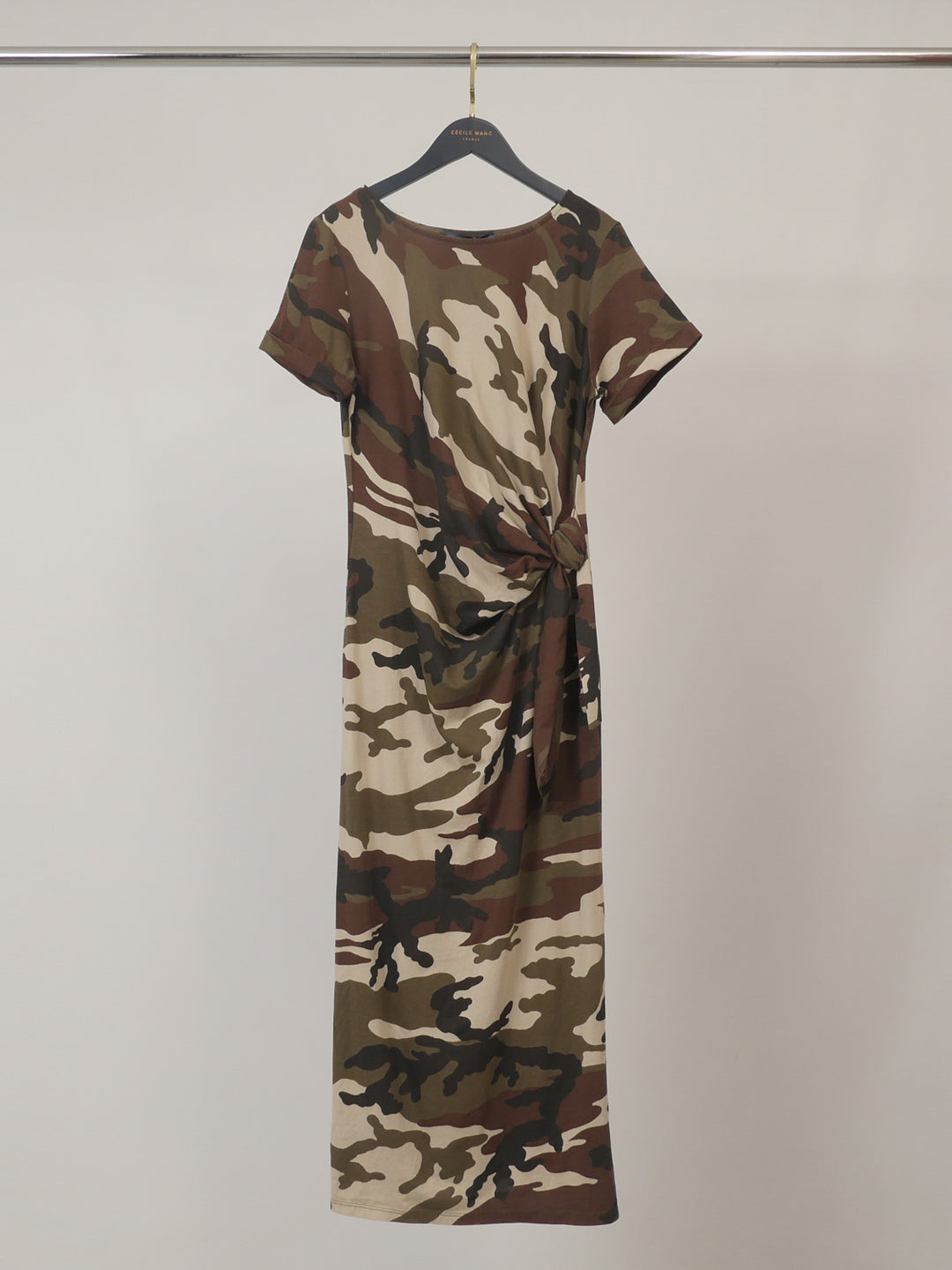 Robe midi imprimé militaire à nœud drapé TDM23525-7