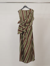 Robe longue rayée sans manches à nœud latéral TDM27125-4
