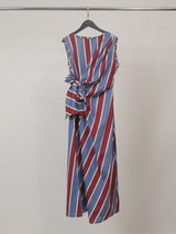 Robe longue rayée sans manches à nœud latéral TDM27125-4