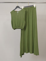 Ensemble fluide en viscose top et jupe midi TDM31323-8