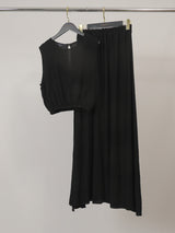 Ensemble fluide en viscose top et jupe midi TDM31323-8