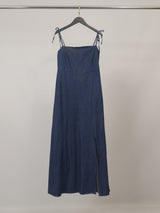 Robe longue en denim de coton à dos smocké TDM30226-2