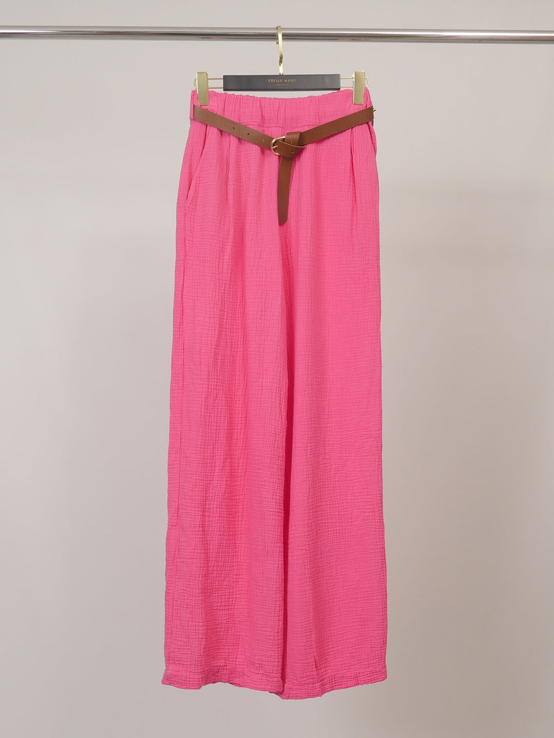 Pantalon large en gaze de coton ceinturé TDM78223-10