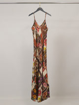Robe longue satinée à bretelles imprimé floral KD7505VS-39