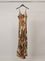 Robe longue satinée à bretelles imprimé floral KD7505VS-39