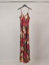 Robe longue satinée à bretelles imprimé floral KD7505VS-39