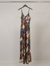 Robe longue satinée à bretelles imprimé floral KD7505VS-39