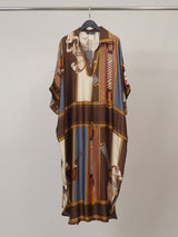 Robe satinée ample à imprimé équestre KD8966VS-2