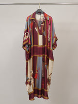 Robe satinée ample à imprimé équestre KD8966VS-2