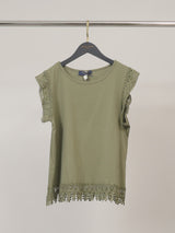 T-shirt en coton à finitions dentelle ajourée CVA923247