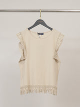T-shirt en coton à finitions dentelle ajourée CVA923247