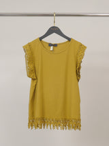 T-shirt en coton à finitions dentelle ajourée CVA923247