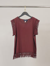 T-shirt en coton à finitions dentelle ajourée CVA923247