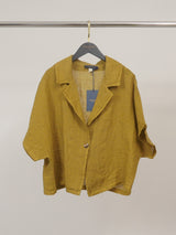 Veste courte en lin à bouton unique CVA526211