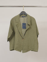 Veste courte en lin à bouton unique CVA526211