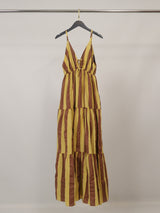 Robe longue en coton rayé, bretelles et col V TDM65325-2