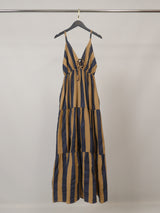 Robe longue en coton rayé, bretelles et col V TDM65325-2