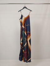 Robe longue satinée à bretelles, imprimé chaînes KD7505VS-28