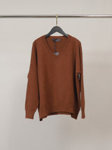 Pull ample col V en maille souple à bords côtelés – DSY9753