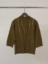 Pull col montant à détails pailletés, manches 3/4 – DSY9736