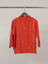 Pull col montant à détails pailletés, manches 3/4 – DSY9736