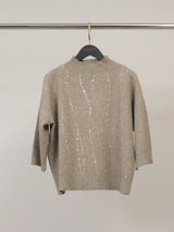 Pull col montant à détails pailletés, manches 3/4 – DSY9736