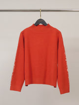 Pull en maille ample à col montant, manches ornées DSY9774