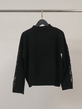 Pull en maille ample à col montant, manches ornées DSY9774