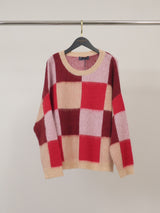 Pull en maille mohair à carreaux, col rond – CA10928