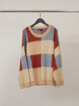 Pull en maille mohair à carreaux, col rond – CA10928