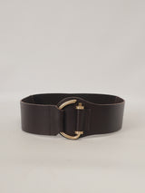 Ceinture large en cuir à boucle graphique dorée – BK0119