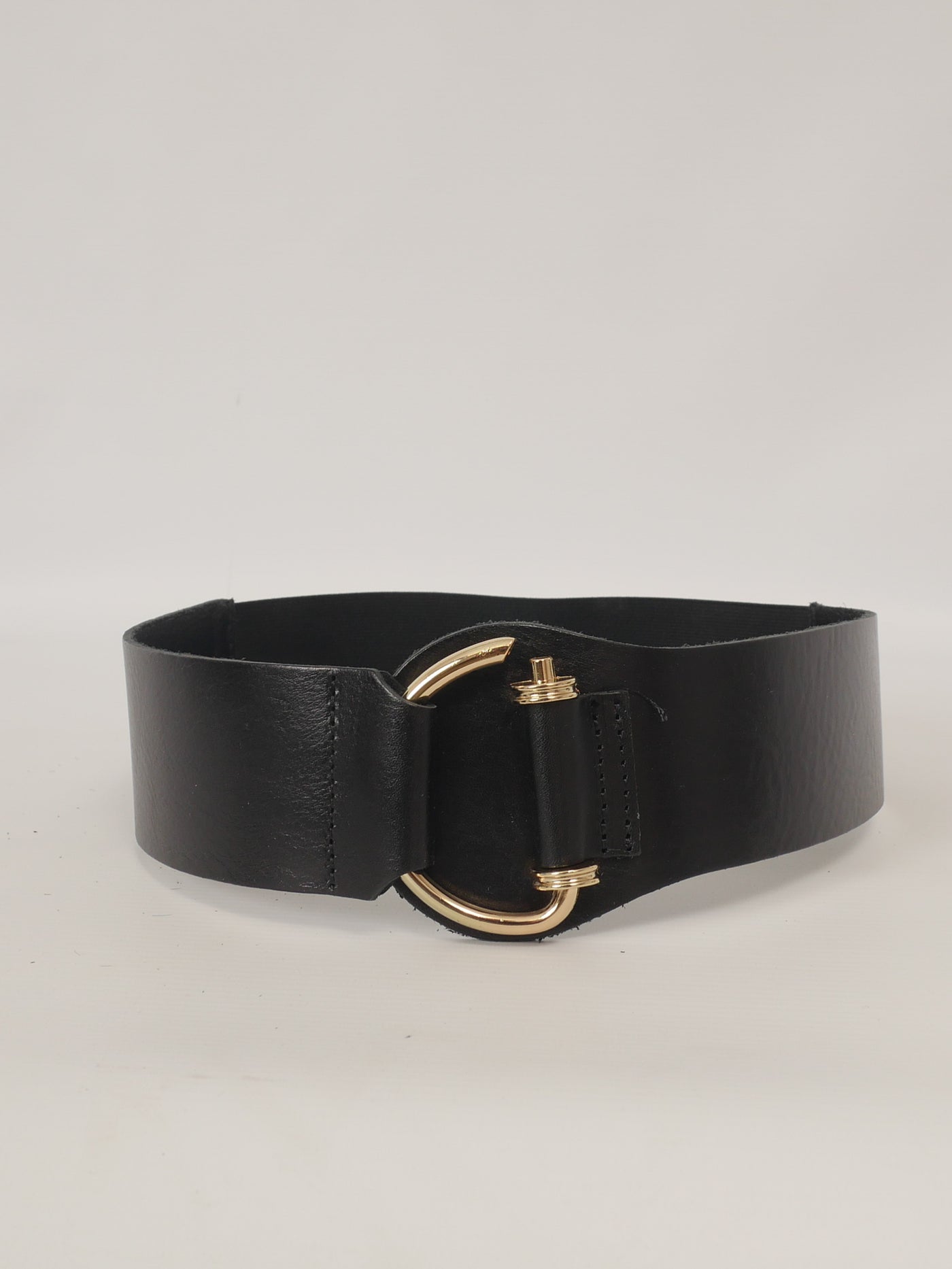 Ceinture large en cuir à boucle graphique dorée – BK0119
